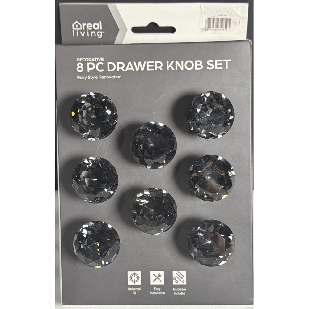 Eight Piece Drawer Knob Set Real Living Brand Smoky Gray Crystal/glass Knobs